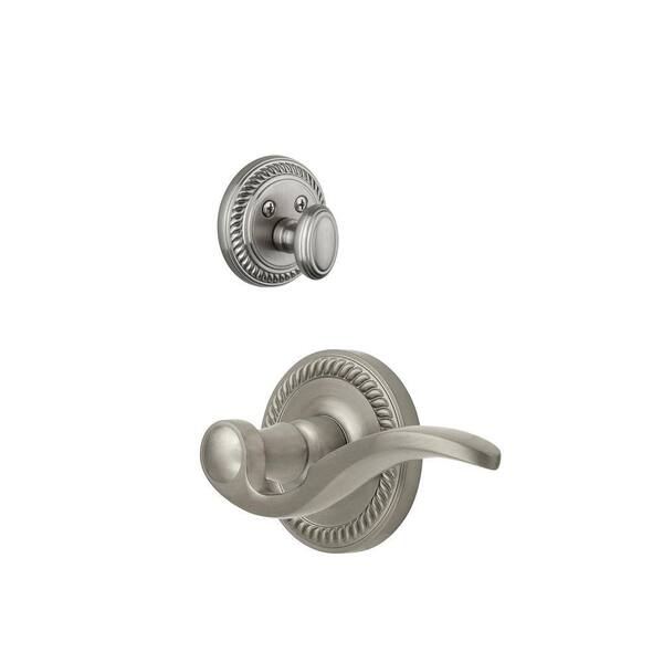 Grandeur Newport Single Cylinder Satin Nickel Combo Pack Keyed Alike with Left Handed Bellagio Lever and Matching Deadbolt