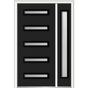 51 in. x 81.75 in. Davina Frosted Glass Left-Hand Inswing 5-Lite Modern Painted Steel Prehung Front Door with Sidelite