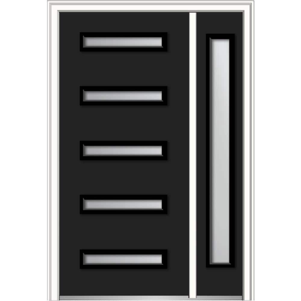 53 in. x 81.75 in. Davina Frosted Glass Right-Hand Inswing 5-Lite Modern Painted Steel Prehung Front Door with Sidelite price history on PriceWatchPro
