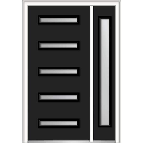 MMI DOOR 53 in. x 81.75 in. Davina Frosted Glass Right-Hand Inswing 5-Lite Modern Painted Steel Prehung Front Door with Sidelite