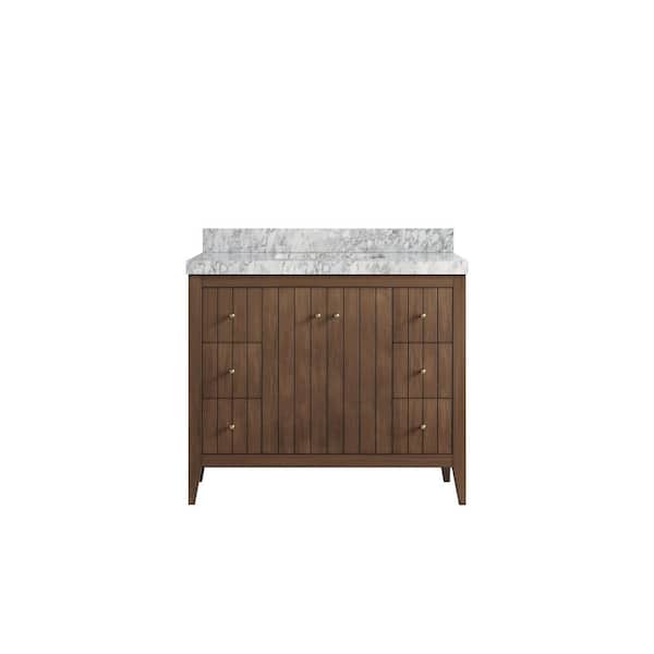 Willow Collections Atlanta Teak 42 in. Single Sink Freestanding Dark Natural Bath Vanity with Carrara Marble Top