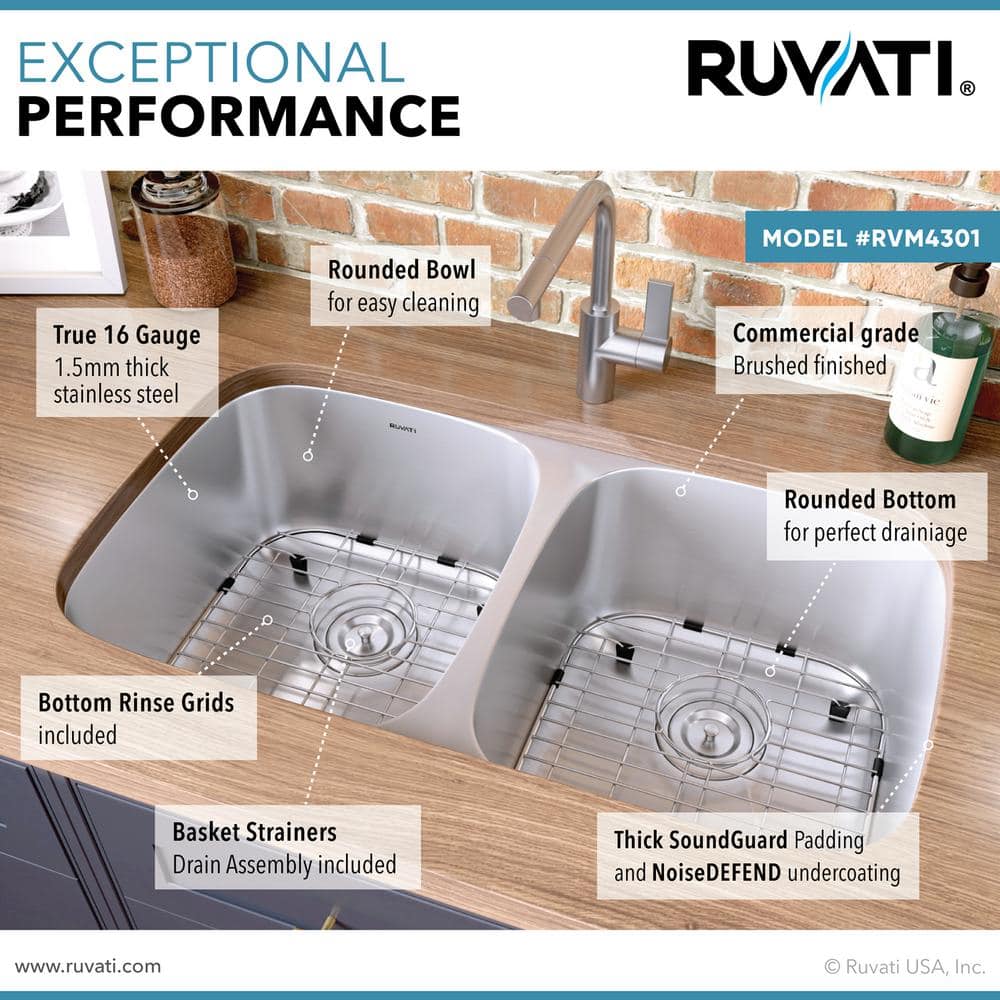 Ruvati 29-inch Double Bowl Stainless Steel Undermount Kitchen Sink