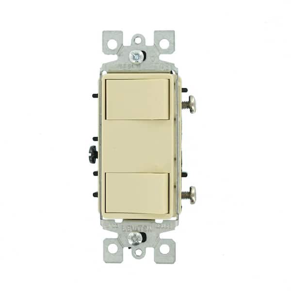 15 Amp Commercial Grade Combination Two Single Pole Illuminated Rocker Switches, Ivory 1754-ILI