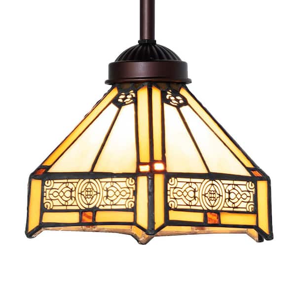 Peaches 60-Watt 1 Light Mahogany Bronze Shaded Mini Pendant Light with Stained Glass Shade, No Bulbs Included