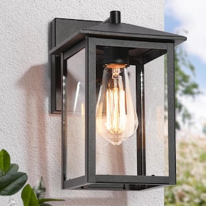 Modern 1-Light Black Outdoor Wall Lantern Sconce with Clear Glass Shade Porch Patio Lights for Garden Decor