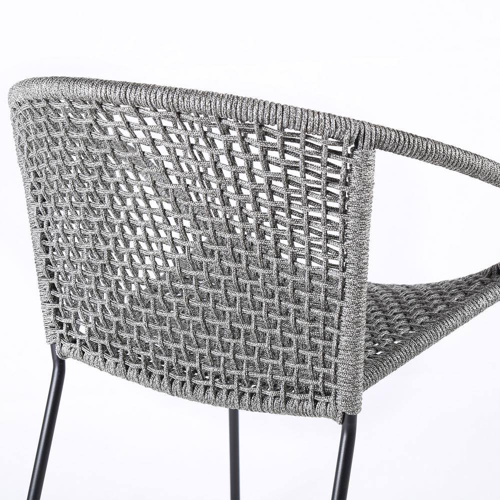 Contemporary Grey Rope and Steel Stackable Armless Chair, Set of 2