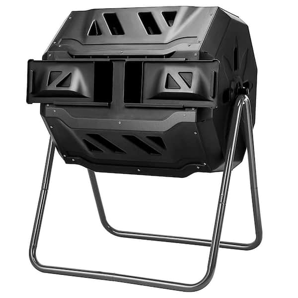 SUGIFT 43 Gal. Black Tumbling Composter with Dual Rotating Chamber