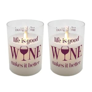 Battery Operated Wax Filled Glass LED Candles - Life is Good, Wine Makes it Better (Set of 2)