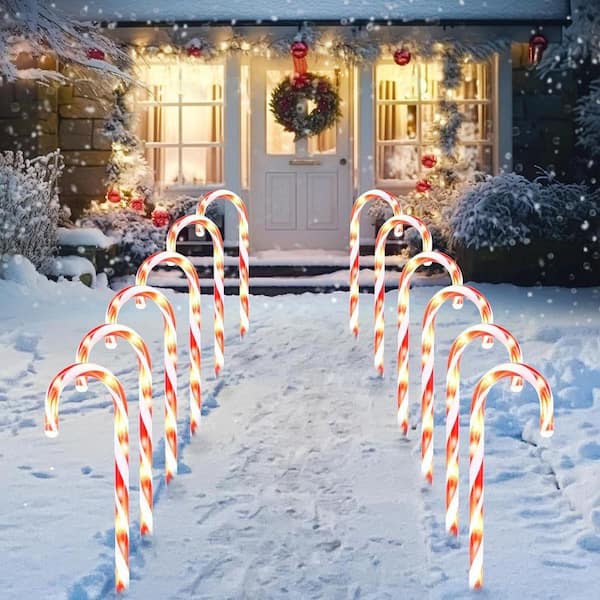 Joyfy 12 Piece Candy Cane Christmas Pathway Lights, 12 in