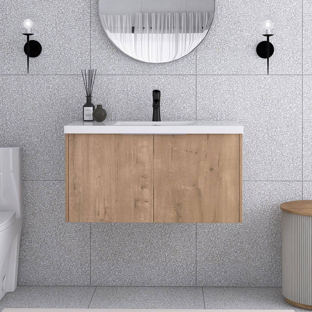 36 in. W x 18 in. D x 20 in. H Single Sink Wall Mounted Bath Vanity in Imit
