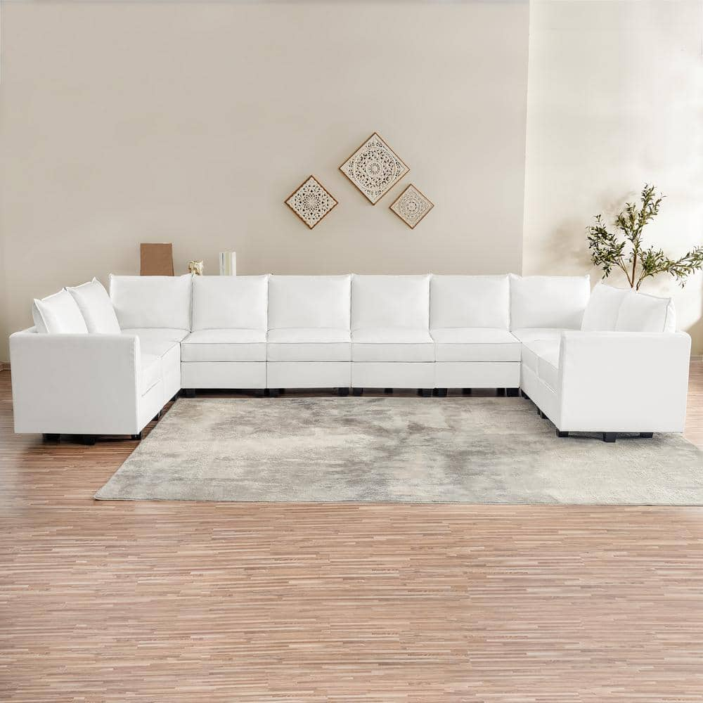 MAYKOOSH Contemporary Air Leather 10 Seater Upholstered Sectional Sofa ...