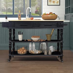 Black Oak wood Kitchen Cart with Spice Rack and Towel Rack