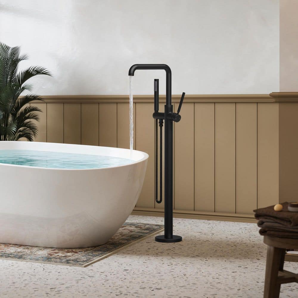 2-Handle Claw Foot Tub Faucets Floor Mount Freestanding Tub Faucet Bathtub Filler with Hand Shower in Matte Black price history on PriceWatchPro