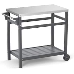 Gray Rectangular Stainless Steel 34 in. x 19 in. x 33 in. Outdoor Dining Table Grill Cart Prep Cart