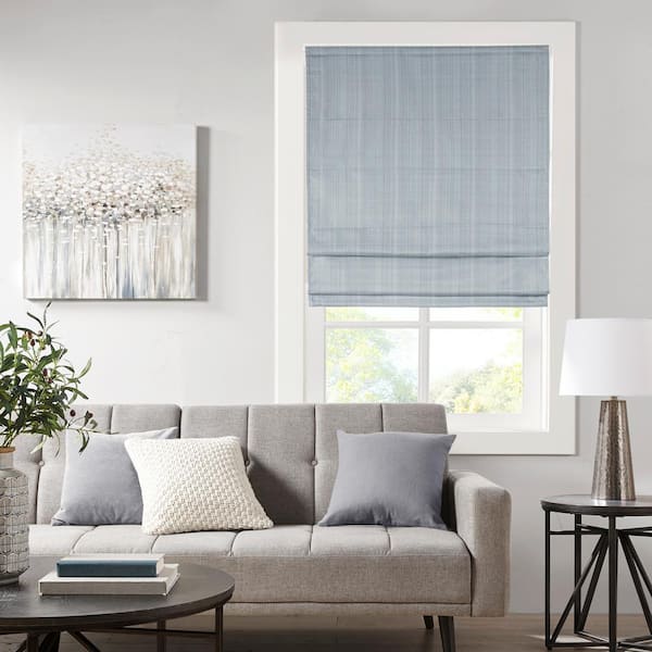 Madison Park Colm Blue Cordless Basketweave Polyester 27 in. W x 64 in. L Room Darkening Roman Shade