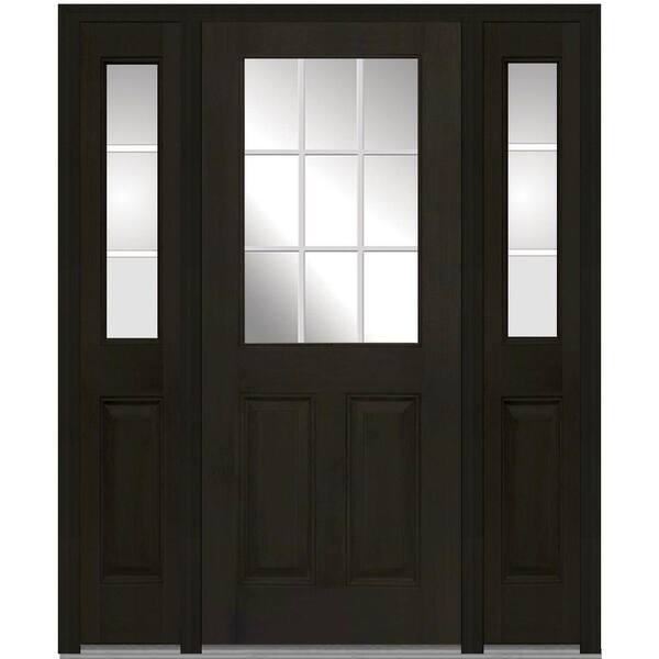 MMI Door 60 in. x 80 in. Internal Grilles Left-Hand 1/2-Lite Clear Stained Fiberglass Mahogany Prehung Front Door with Sidelites