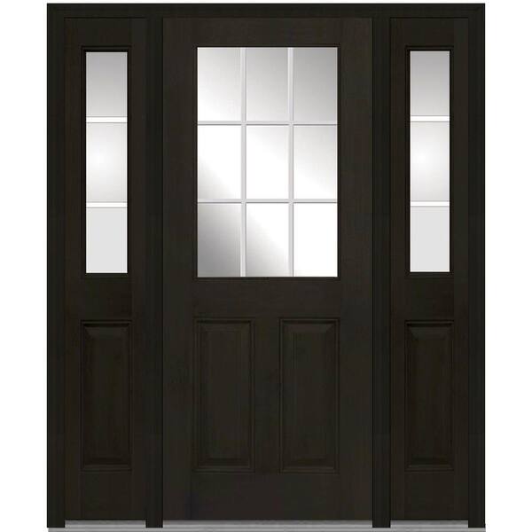 MMI Door 60 in. x 80 in. Internal Grilles Right-Hand 1/2-Lite Clear Stained Fiberglass Mahogany Prehung Front Door with Sidelites