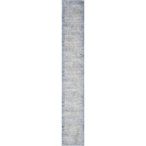 Modern Abstract Blue Grey 2 ft. x 12 ft. Abstract Contemporary Runner Area Rug