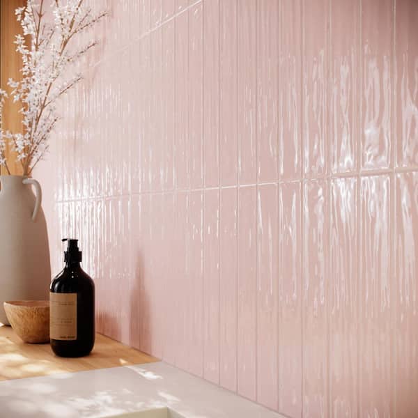 MOLOVO Nova Pink Blush 1.97 in. x 11.81 in. Polished Ceramic