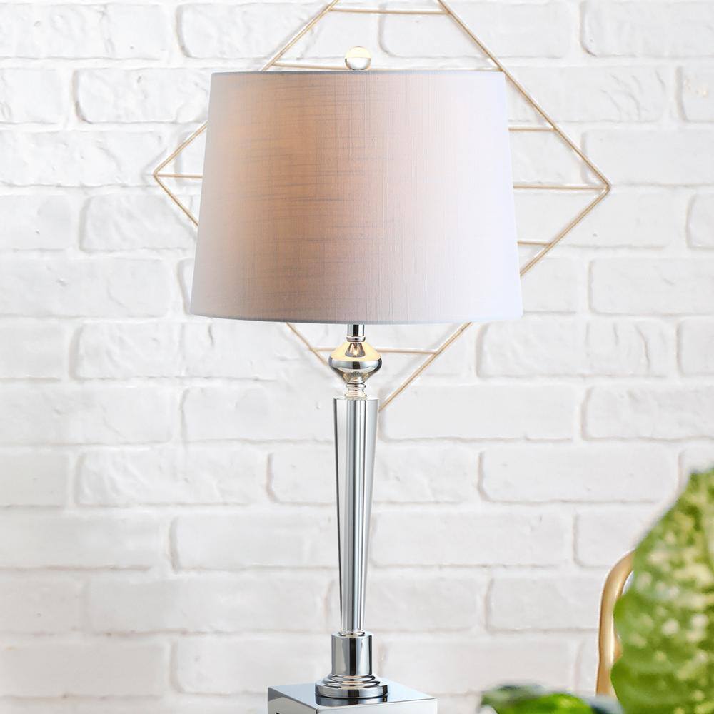 Foster 28.25" Chrome and Crystal Table Lamp with White Linen Shade
