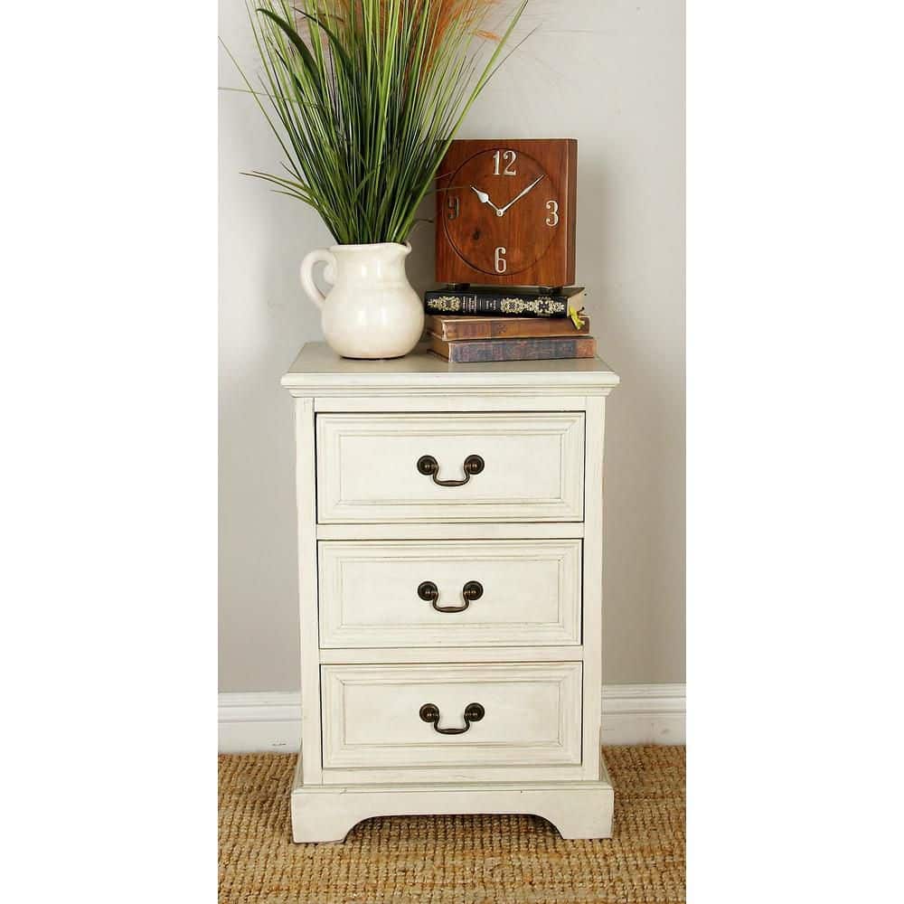 Elegant Cream Solid Wood & Metal 3-Drawer Storage Side Table