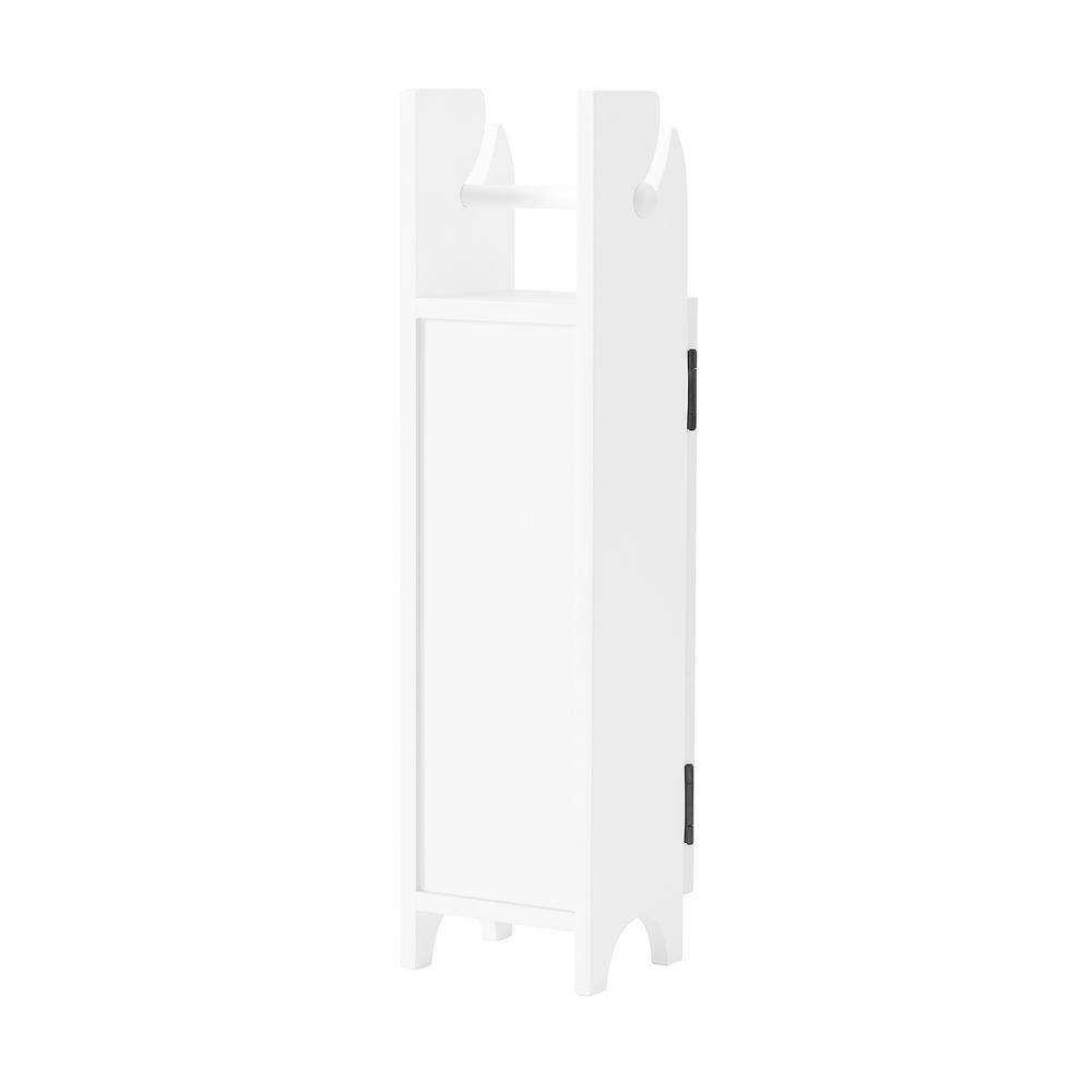 White Wood Bathroom Storage Cabinet with Toilet Paper Dispenser