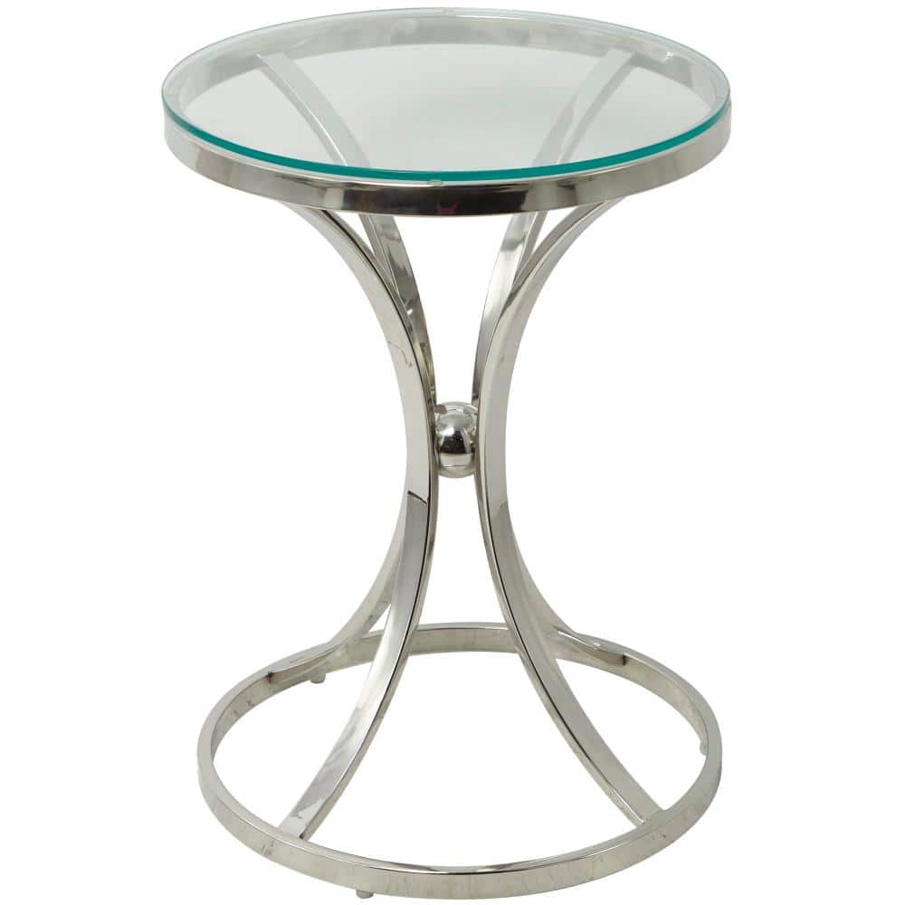 Litton Lane 18 in. Silver Hourglass Shaped Stand Large Round Glass End