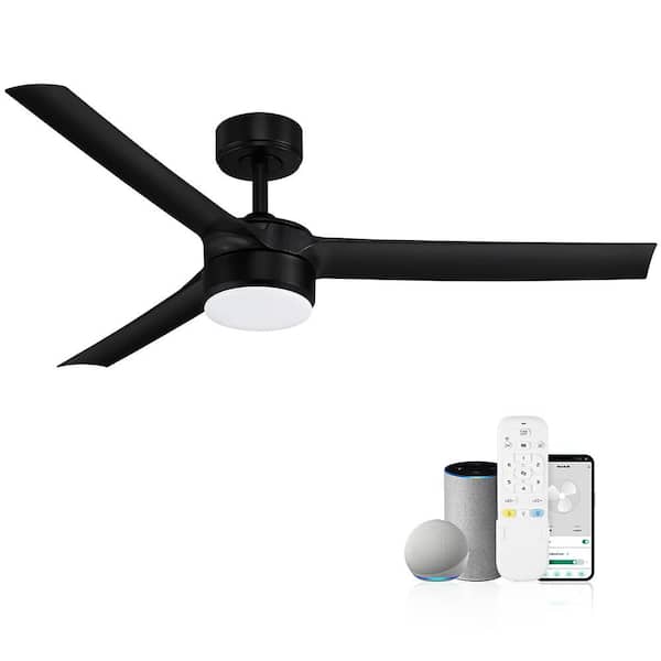 52 in.Smart Indoor/Outdoor Black Standard Downrod Mount Ceiling Fans with LED Lights and Remote, Controlled by Alexa App
