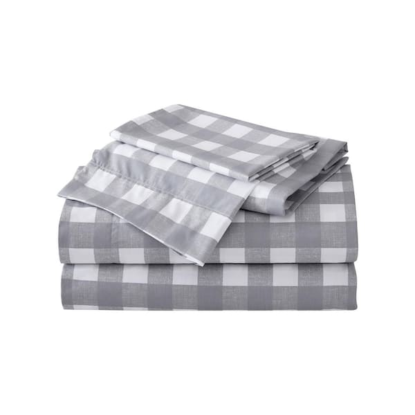 Eddie Bauer Lakehouse Plaid 4-Piece Gray T300 Cotton Queen Sheet Set