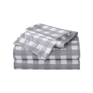 Lakehouse Plaid 4-Piece Gray T300 Cotton King Sheet Set