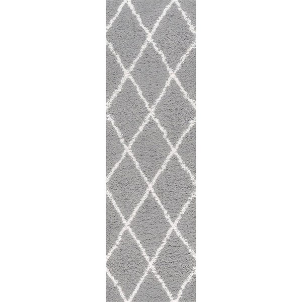Tayse Rugs Jersey Shag Diamond Silver 2 ft. x 8 ft. Indoor Runner Rug