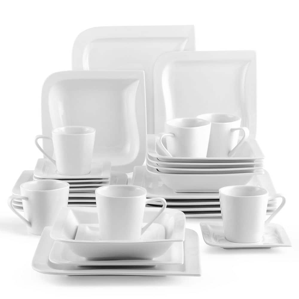 MALACASA Joesfa 30-Piece White Modern 2-Round Corners Ivory Dinner