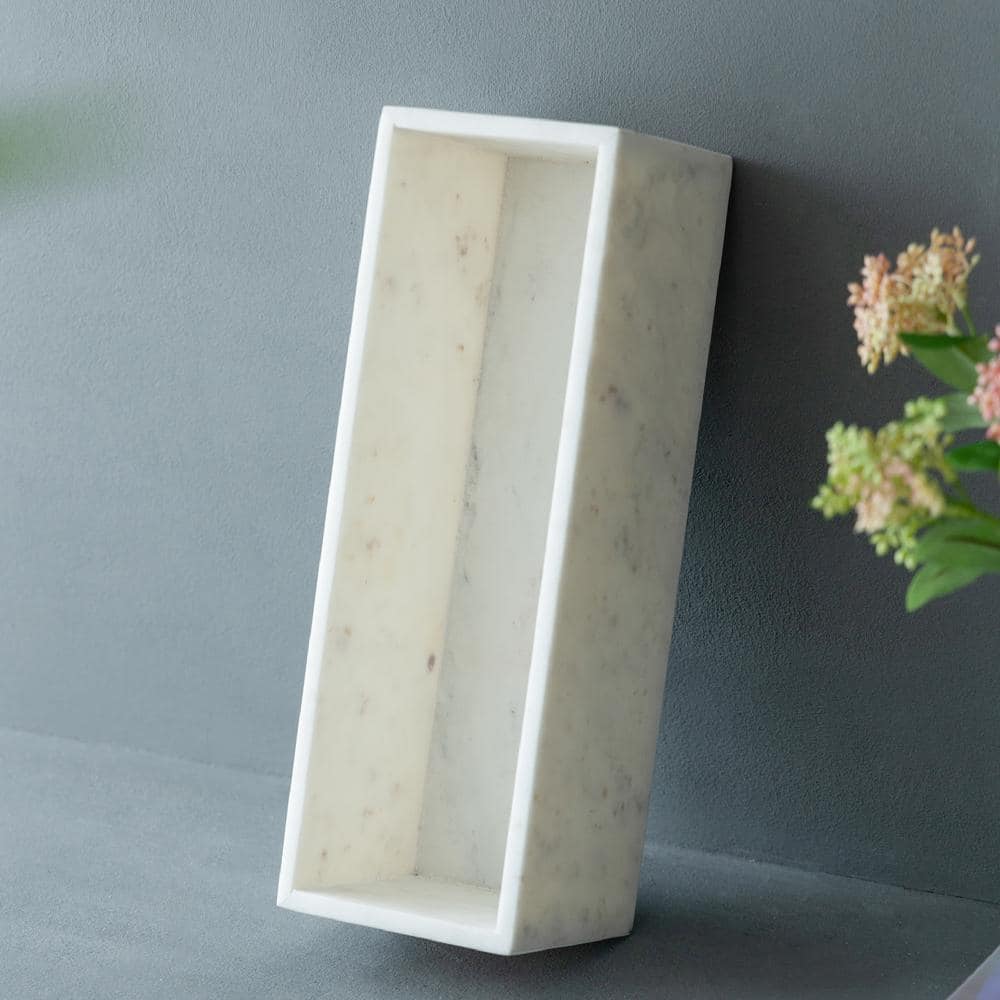 White Rectangular Marble Storage Tray