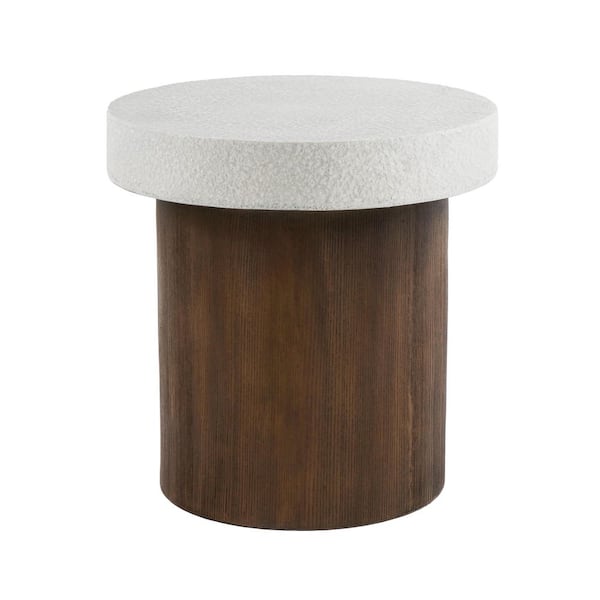 Zeus & Ruta 19 in. W Brown Wood Round Outdoor Side Table with White Top for Outdoors, Patio, Pool and Porch
