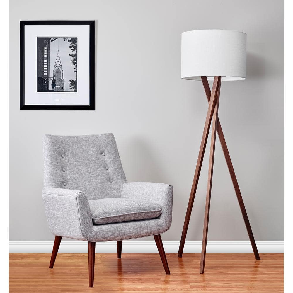Harcourt 63'' White Textured Linen Shade Solid Wood Tripod Floor Lamp