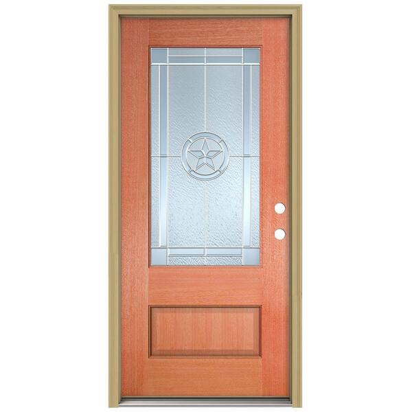 JELD-WEN 36 in. x 96 in. Lone Star 3/4 Lite Unfinished Mahogany Wood Prehung Front Door with Brickmould and Zinc Caming