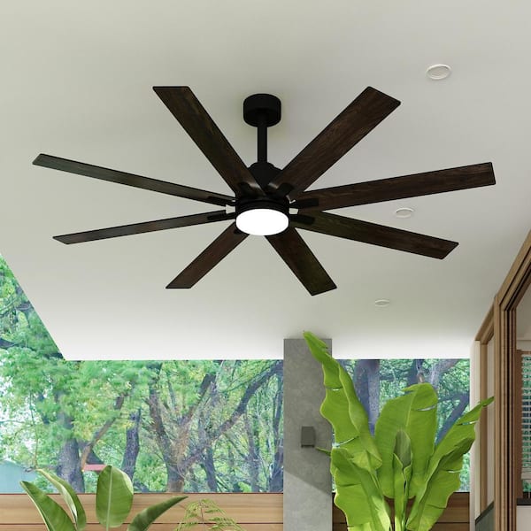 72.7 in. Integrated LED Indoor/Outdoor Ceiling Fan with Light Kit and Remote Control, Large Wooden Propeller Ceiling Fan