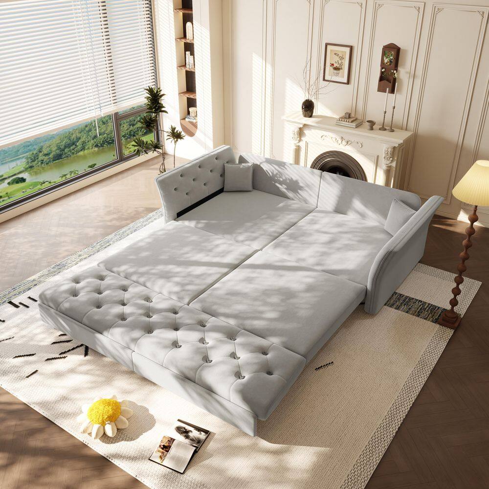 Velmora 74.4 in. Grey Velvet Round Arm Flower Tufted Pull-Out Queen Size Sofa Bed, with 59.8 in. Sleeping Surface price history on PriceWatchPro