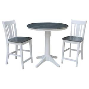 Olivia 3-Piece 36 in. White/Heather Gray Extendable Solid Wood Counter Height Dining Set with San Remo Stools