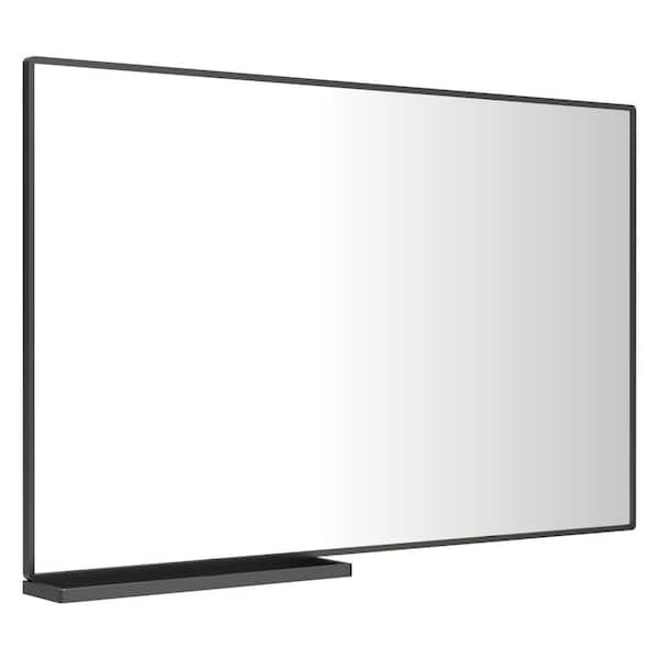 Unbranded 48 in. W x 30 in. H Rectangle Aluminum Framed Black Mirror with Storage Shelf