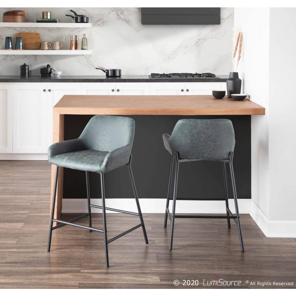 Daniella Green Faux Leather Industrial Counter Stools Set