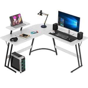 L Shaped Gaming Desk 51 in. Computer Corner Desk PC Gaming Table with Large Monitor Riser Stand(White)