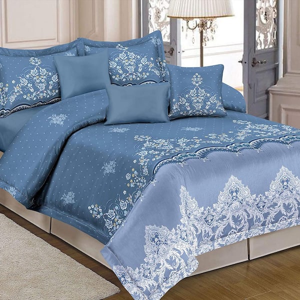 Shatex 3-Pieces Blue 100% Microfiber Polyester King Comforter Set with 2-Pillow Shams