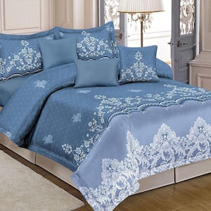 2-Pieces Blue 100% Microfiber Polyester Twin Comforter Set with 1-Pillow Shams
