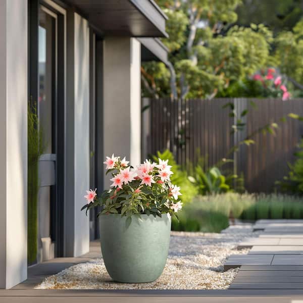 Morrava 18 in. Large Sage Gray Concrete Round Planter / Pot with Drainage Holes