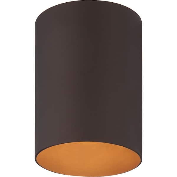 Volume Lighting 5 in. x 6.75 in. 1-Light Antique Bronze Aluminum Outdoor Flush Mount Cylinder Ceiling Fixture