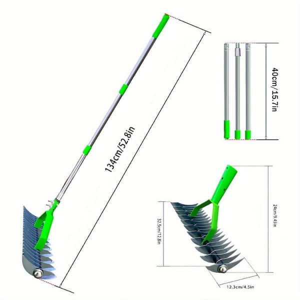 Siavonce 52.8 in. Thatch Rake, Efficient Steel Metal Lawn Grass