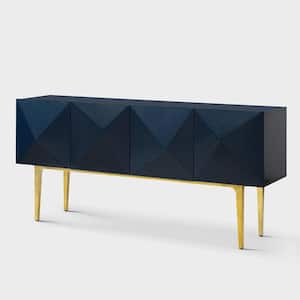 Joschka Navy Paint Finish 71 in. Wide Modern Storage Sideboard with 3D Viewing Standard and Metal Legs