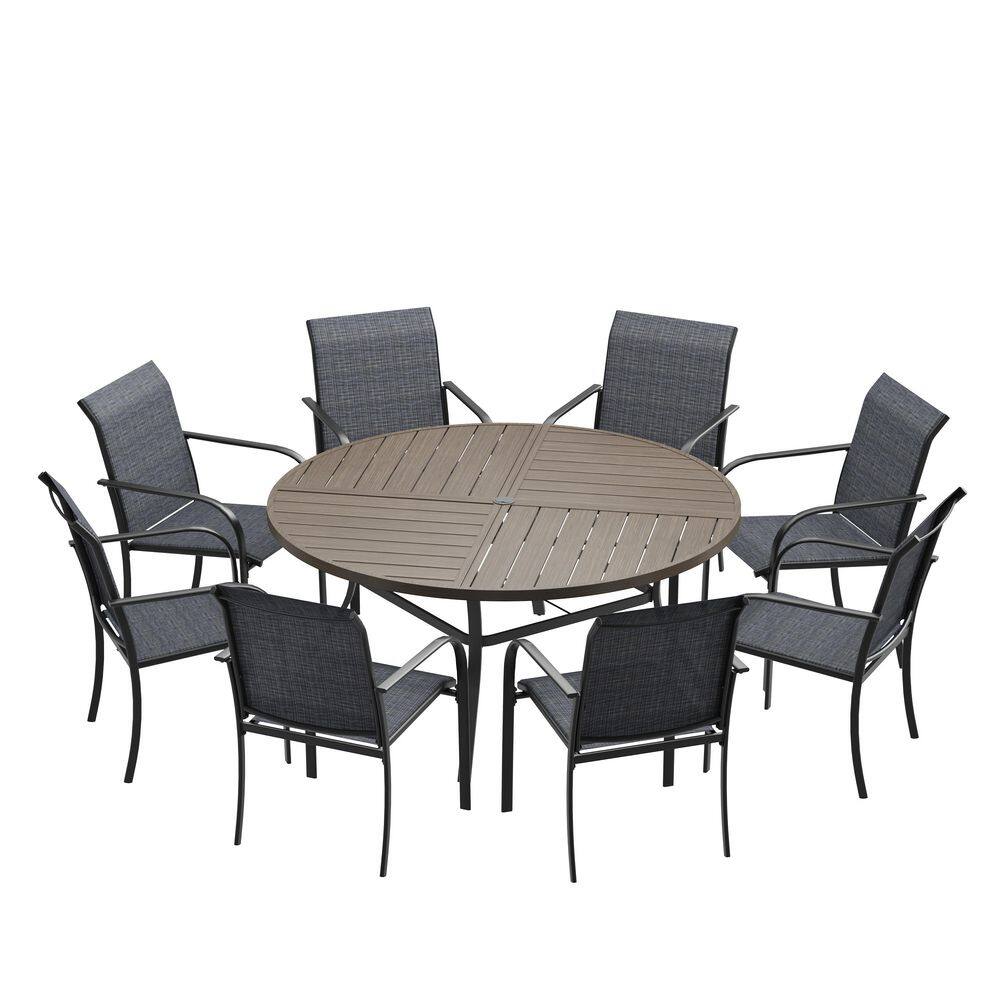 9-Piece Metal Outdoor Patio Dining Set with 53.1 in. Gray Wood-Like Round Table and 8-Grey Dining Chairs price history on PriceWatchPro