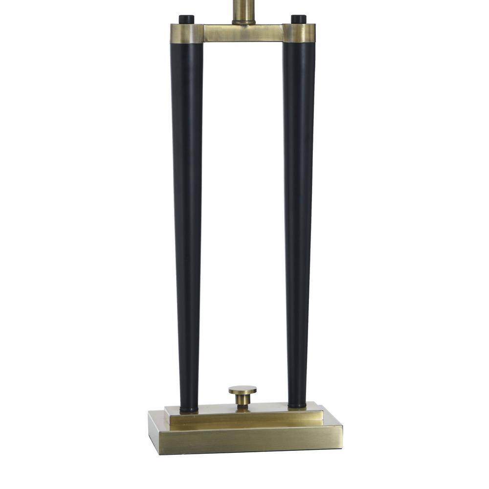Matte Black and Brass Modern Table Lamp with Oatmeal Shade